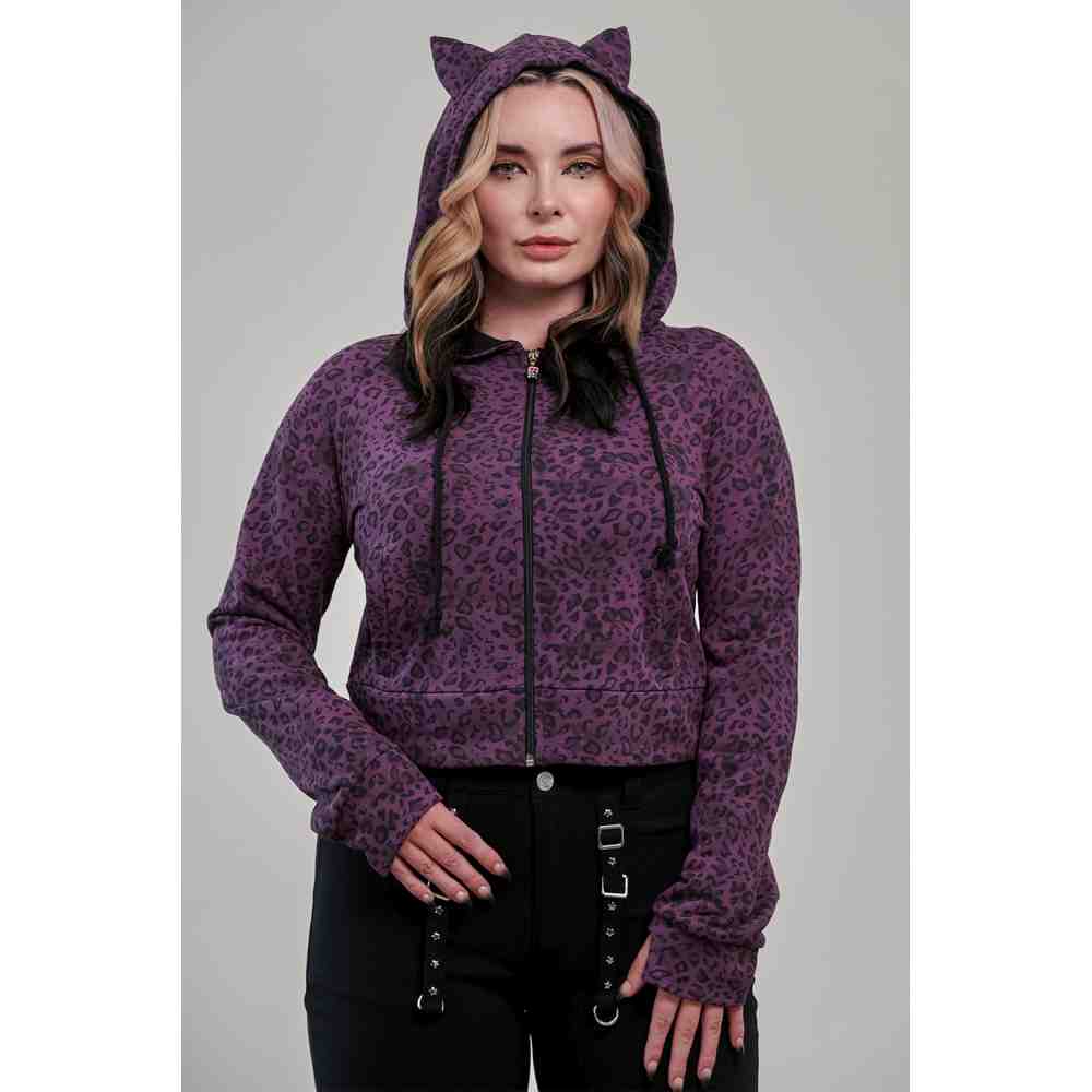 Banned - Vampire Kitty Veste zip à capuche - Violet/Marron